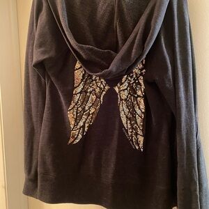 Victoria's Secret Charcoal Knit Sweater with gold sequin Angel wings